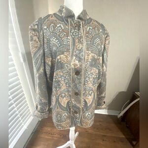 VTG Coldwater Creek Tapestry Jacket Blazer Teal Tan Brown Paisley Size XL
